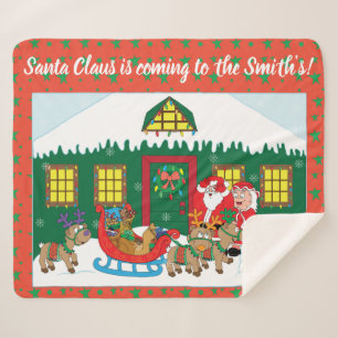 Manta Sherpa Personaliza "Papá Noel viene" en blanco y medio