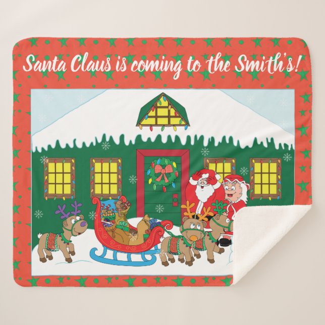 Manta Sherpa Personaliza "Papá Noel viene" en blanco y medio (Anverso (horizontal))