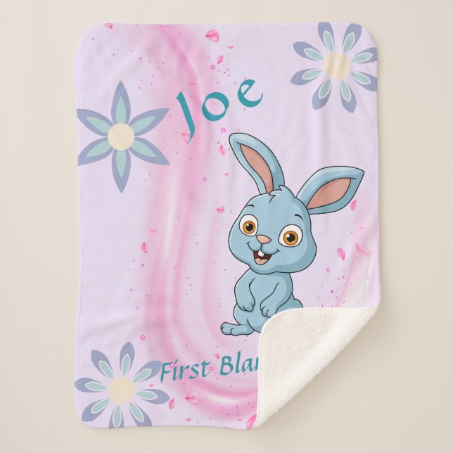 Manta Sherpa Personalizable Cute Bunny Baby Blanket personaliza (Anverso)