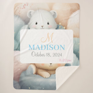 Manta Sherpa Personalizable Pastel Animales con Nombre y Cumple