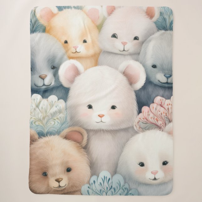 Manta Sherpa Personalizable Pastel de animales para bebé (Anverso)
