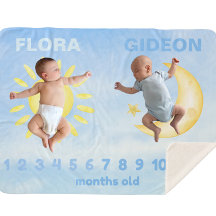 Personalizable Twin Milestone Sun Moon Baby Blanke