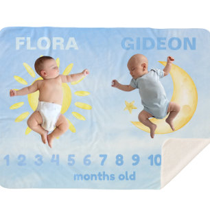 Manta Sherpa Personalizable Twin Milestone Sun Moon Baby Blanke