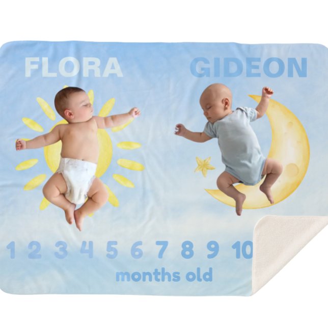 Manta Sherpa Personalizable Twin Milestone Sun Moon Baby Blanke (Subido por el creador)