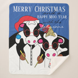 Manta Sherpa Personalización de "Feliz Año Moo" en blanco/medio