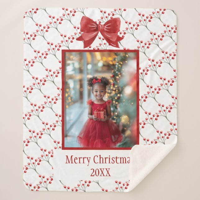 Manta Sherpa Personalización de la foto Feliz Navidad (Anverso)