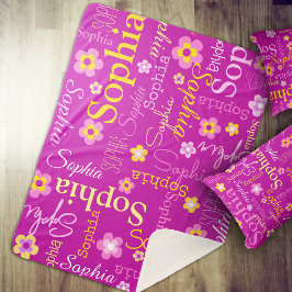 Manta Sherpa Personalización del nombre de texto de flores gráf