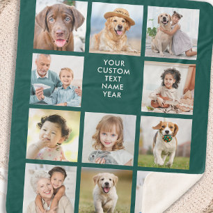 Manta Sherpa Personalizado 11 Collages de fotos de moda verde e