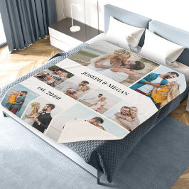 Manta Sherpa Personalizado 9 Collage de fotos blanco y negro