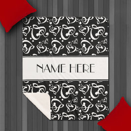 Manta Sherpa Personalizado Black And White Clef Hearts Music No