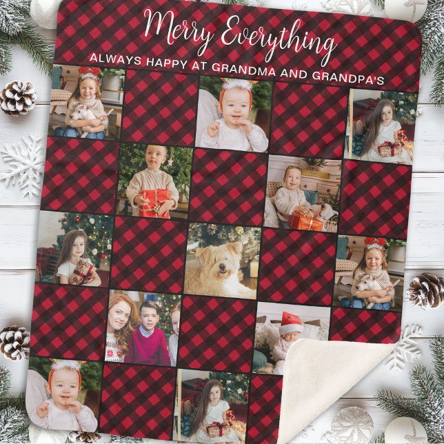 Manta Sherpa Personalizado Collage de fotos Red Buffalo Plaid H (Subido por el creador)