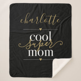 Manta Sherpa Personalizado Cool Super Mamá Negro y Dorado