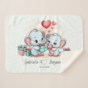 Manta Sherpa Personalizado Cute Elephant Lover Día de San Valen