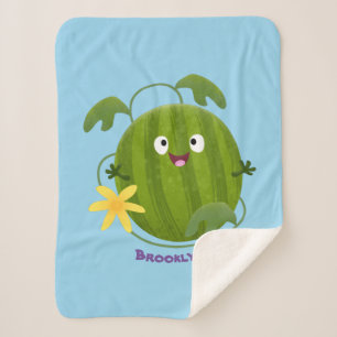 Manta Sherpa Personalizado de la sandía sonriente alegre