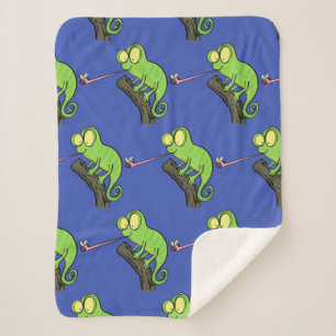 Manta Sherpa Personalizado de lagarto de camaleón verde lindo