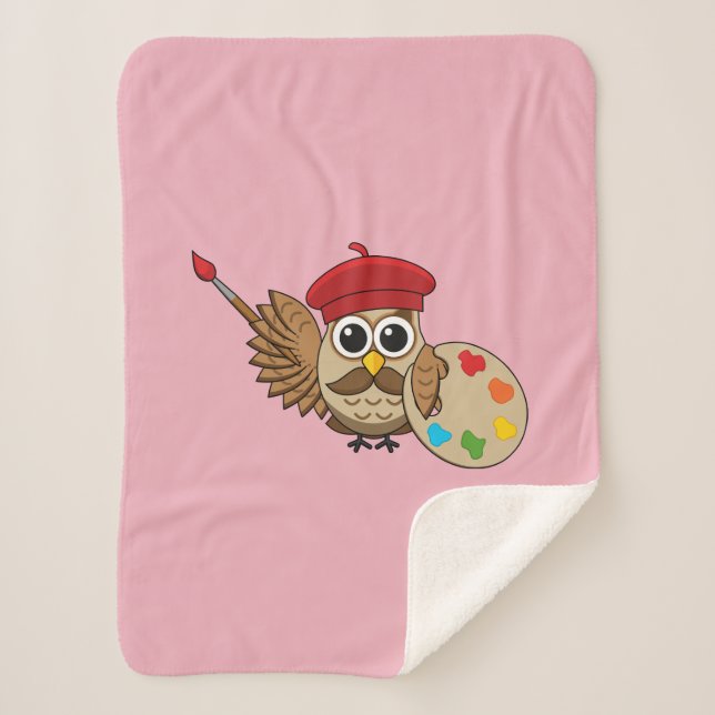 Manta Sherpa Personalizado de Lechuza Cute Painter (Anverso)