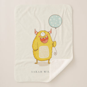 Manta Sherpa Personalizado de Monstruo Feliz Amarillo Cute Aqua