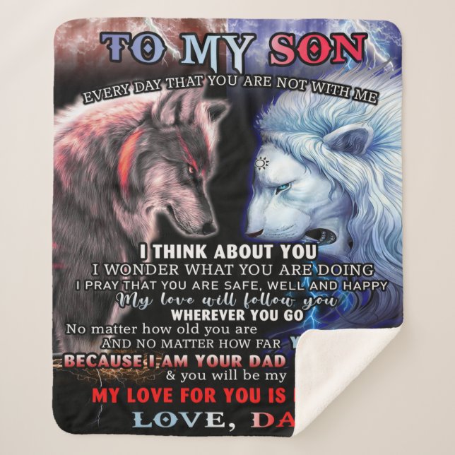 Manta Sherpa Personalizado De Padre León A Mi Hijo Lobo (Anverso)