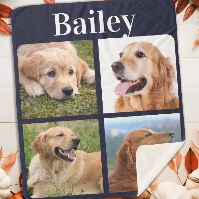 Manta Sherpa Personalizado de Perro 4 Monograma Collage de foto (Subido por el creador)