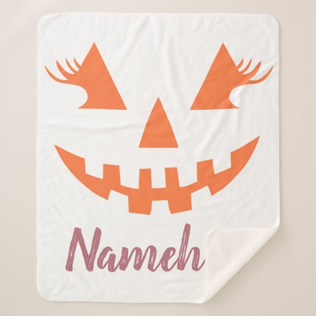 Manta Sherpa Personalizado Girly Jack O Lantern Pumpkin Hallowe (Anverso)