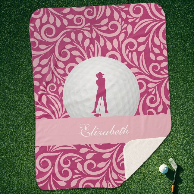 Manta Sherpa Personalizado Golfer Por Su Patrón De Silhouette D (Custom Golfer For Her Pink Golf Silhouette Pattern Sherpa Blanket)