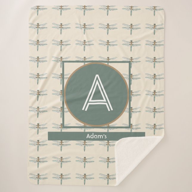 Manta Sherpa Personalizado Inicial y Nombre Dragon Fly Trendy (Anverso)