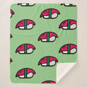 Manta Sherpa Personalizado Kawaii Sushi, Arroz de Pescado y She
