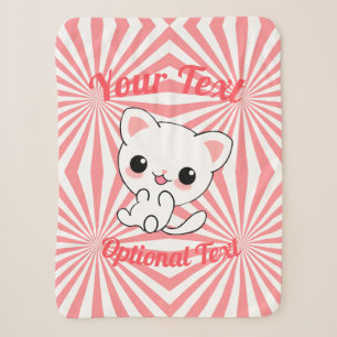 Manta Sherpa Personalizado Kawaii White Kitten