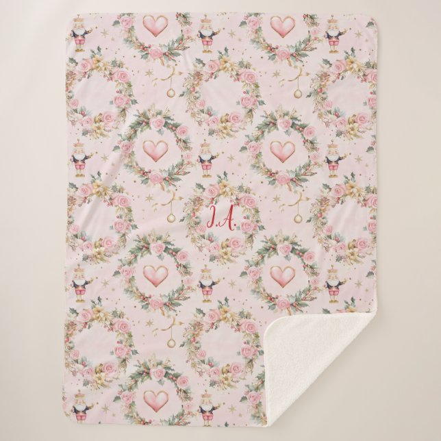 Manta Sherpa Personalizado Minky de Beaux de Holiday Pink Merry (Anverso)