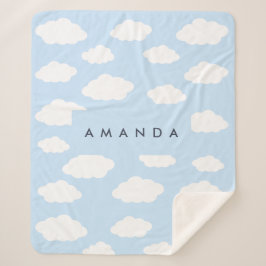 Manta Sherpa Personalizado Monograma Cute Girly Blue Cloud Rega