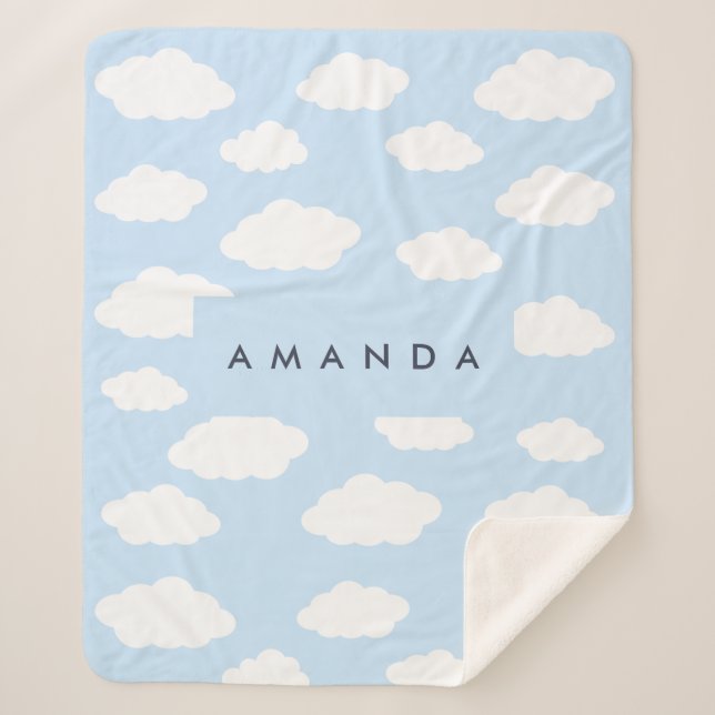 Manta Sherpa Personalizado Monograma Cute Girly Blue Cloud Rega (Anverso)