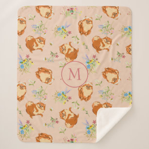Manta Sherpa Personalizado Monograma Patrón Pomerano Floral Ros