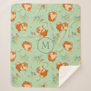 Manta Sherpa Personalizado Monograma Patrón Pomerano Floral Ver