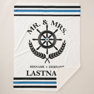 Manta Sherpa Personalizado Nautical Striped Sr. y Sra.