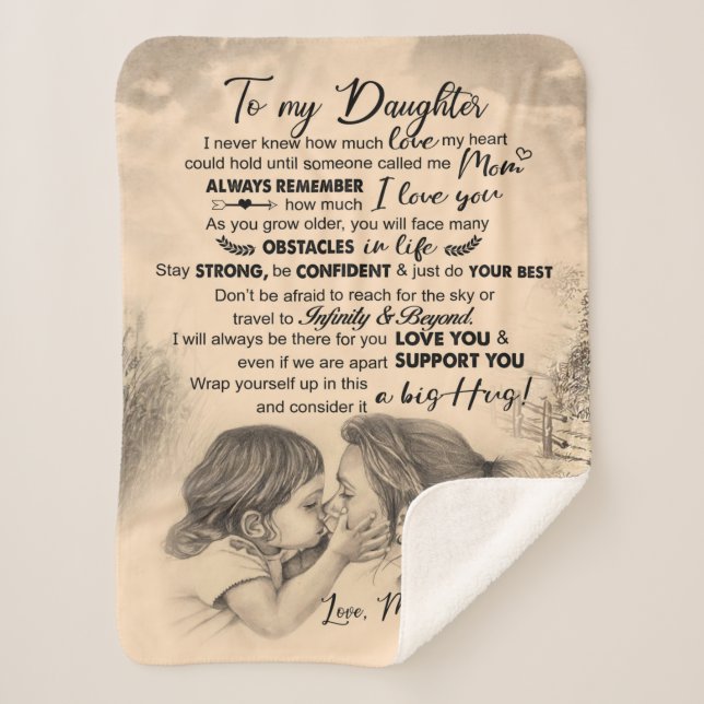 Manta Sherpa Personalizado Para Mi Hija, Amor De Mamá Blanket (Anverso)