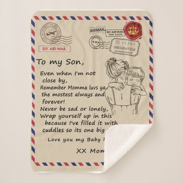 Manta Sherpa Personalizado Para Mi Hijo, Carta De Mamá Matrícul (Anverso)