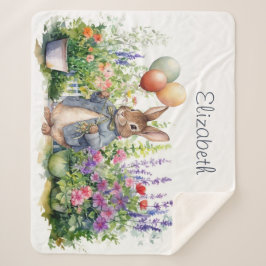 Manta Sherpa Personalizado Pedro el jardín de globos de conejo