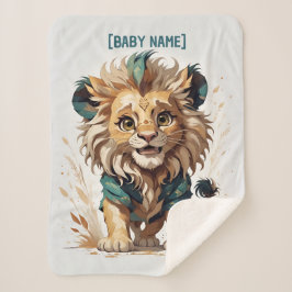 Manta Sherpa Personalizado Pequeño León Beige Turquesa Personal