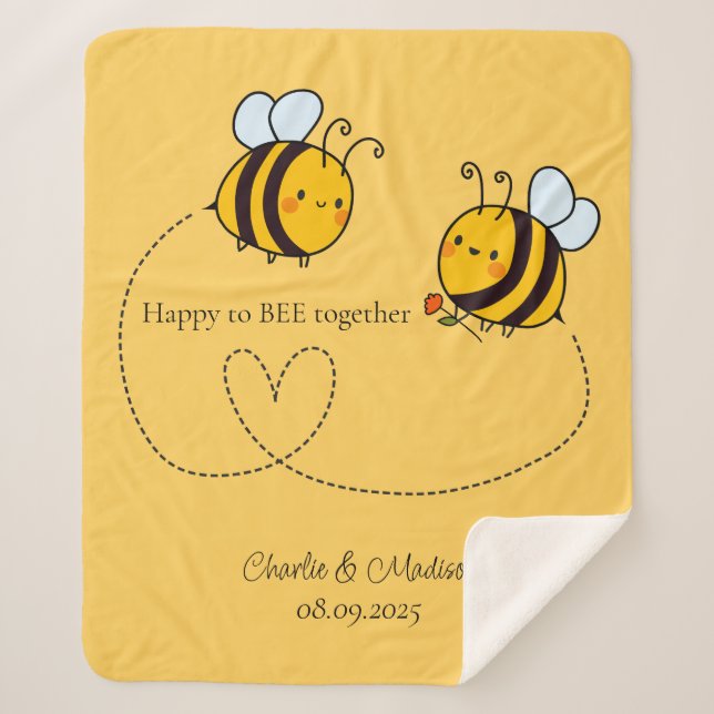 Manta Sherpa Personalizado Textos Feliz Abejas de Amor (Anverso)