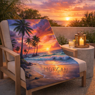 Manta Sherpa Personalizado Tropical Beach Sunset   Arte costero