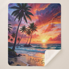 Manta Sherpa Personalizado Tropical Beach Sunset | Arte costero