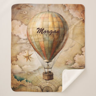 Manta Sherpa Personalizado Vintage Hot Air Balloon   Viajes ant