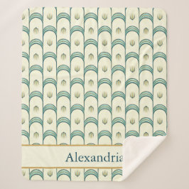 Manta Sherpa Personalized Art Deco Teal & Gold Geometric