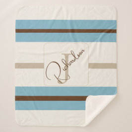 Manta Sherpa Personalized Blue Brown Stripe Monogram Coastal 