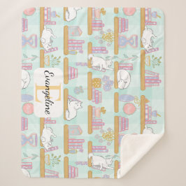 Manta Sherpa Personalized Bookish Cat Gift Green Pastel Name