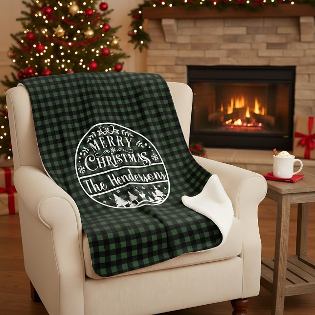 Manta Sherpa Personalized Green & Black Plaid Merry Christmas (Subido por el creador)