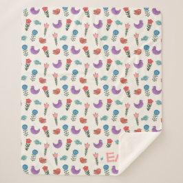 Manta Sherpa Personalized Hand-Drawn Folk Art Floral Kids Blank