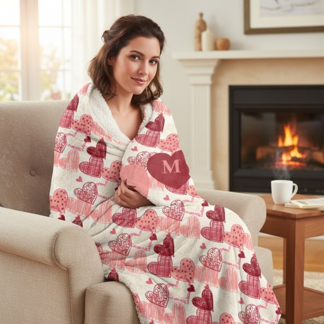 Manta Sherpa Personalized Hand Drawn Hearts Pattern (Subido por el creador)