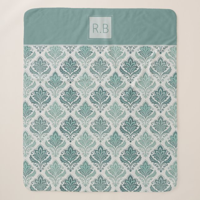 Manta Sherpa Personalized Modern Teal Nordic Damask (Anverso)