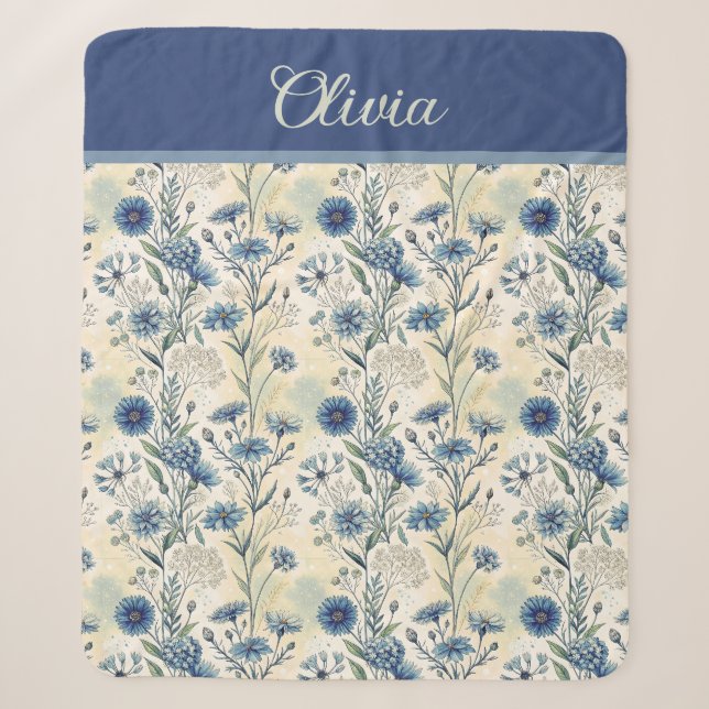 Manta Sherpa Personalized Name Blue Wildflowers (Anverso)